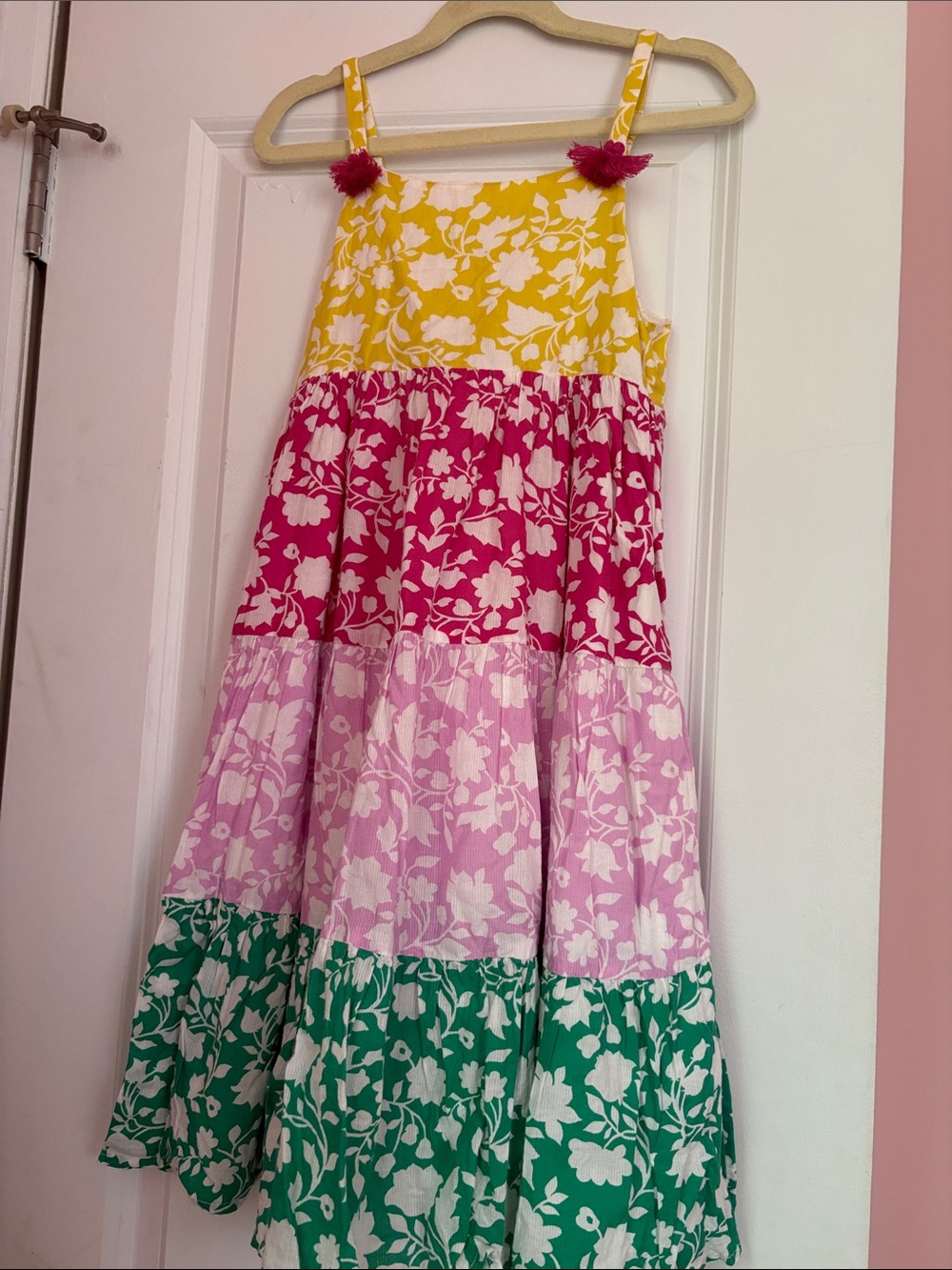 Mini Boden Yellow Pink Light Pink Green Floral Tiered Sundress